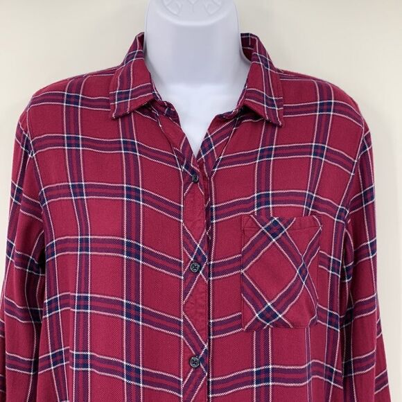 Rails Hunter Merlot Navy White Button Up Plaid Shirt Sz XS - Picture 2 of 8
